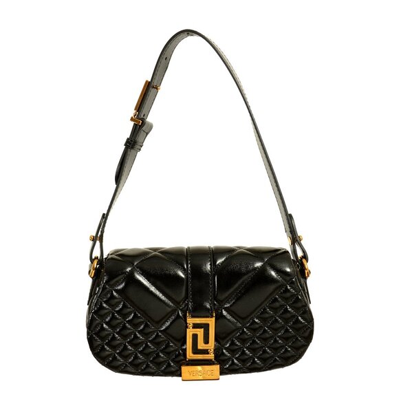 Versace Handbags - Versace Women's "Greca Goddess" Lamb Leather Gold Logo Mini Handbag Shoulder Bag